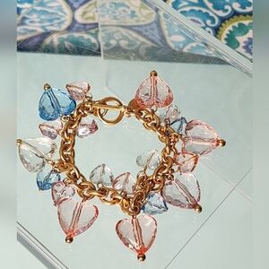 Joan Rivers Gold Bracelet with Pink and Blue Heart Charms